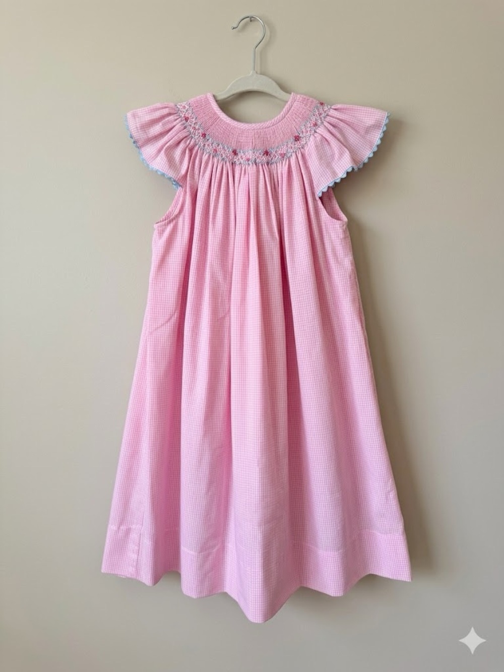 Pink Smocked Flutter-Sleeve Kids Dress